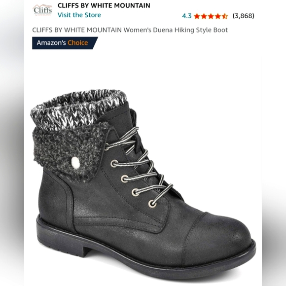 Cliffs White Mountain Duena Women Hiking/Moto Knit Sweater Sock Boots Black 8.5 - Picture 1 of 16